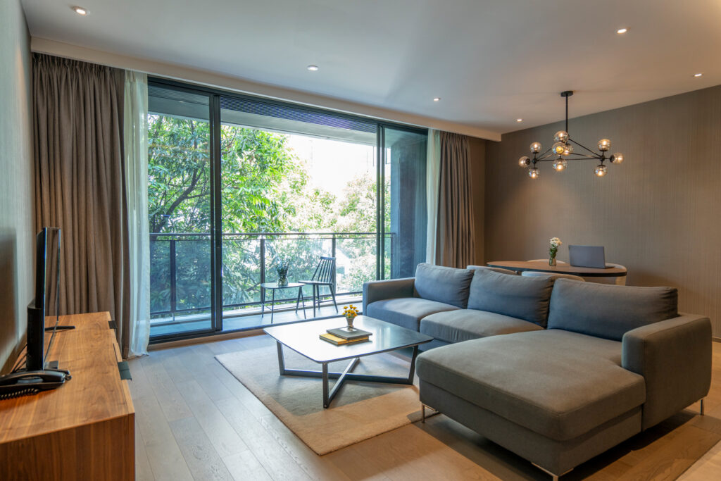 Bangkok serviced residence balcony floor ceiling windows